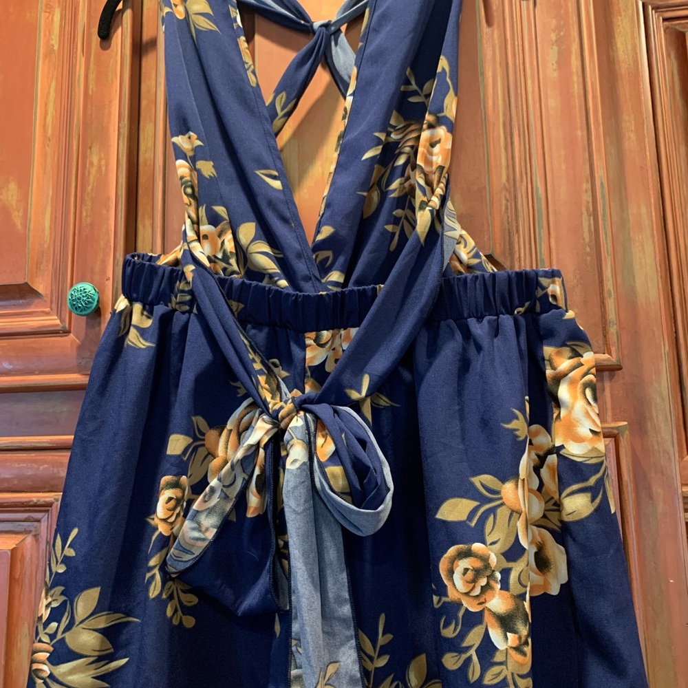 Floral Navy Blue and Yellow Dress